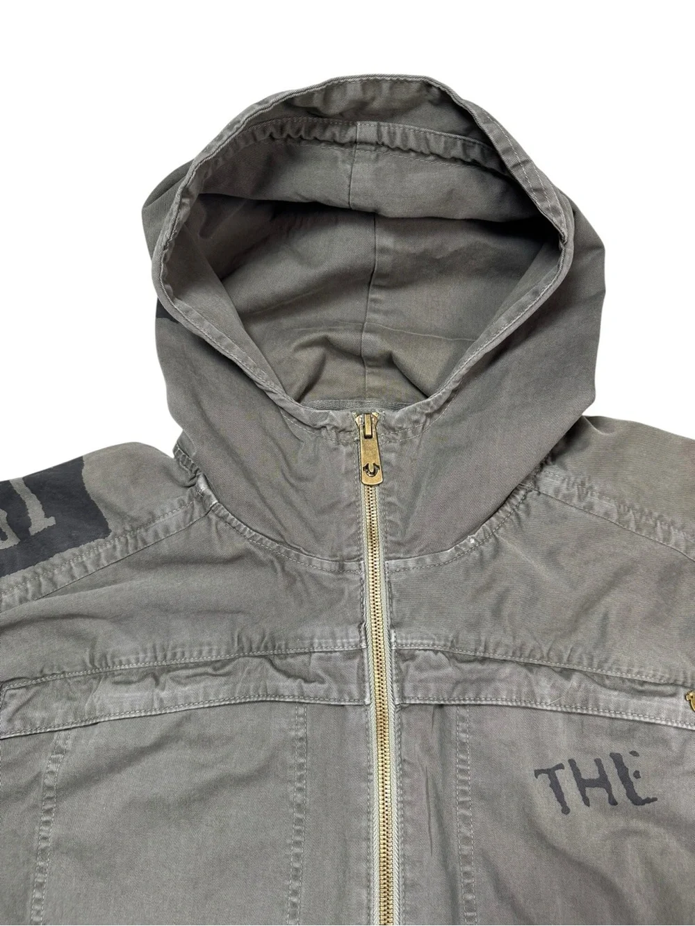True Religion Men's Gray Military Hooded Field Jacket Size XXXL